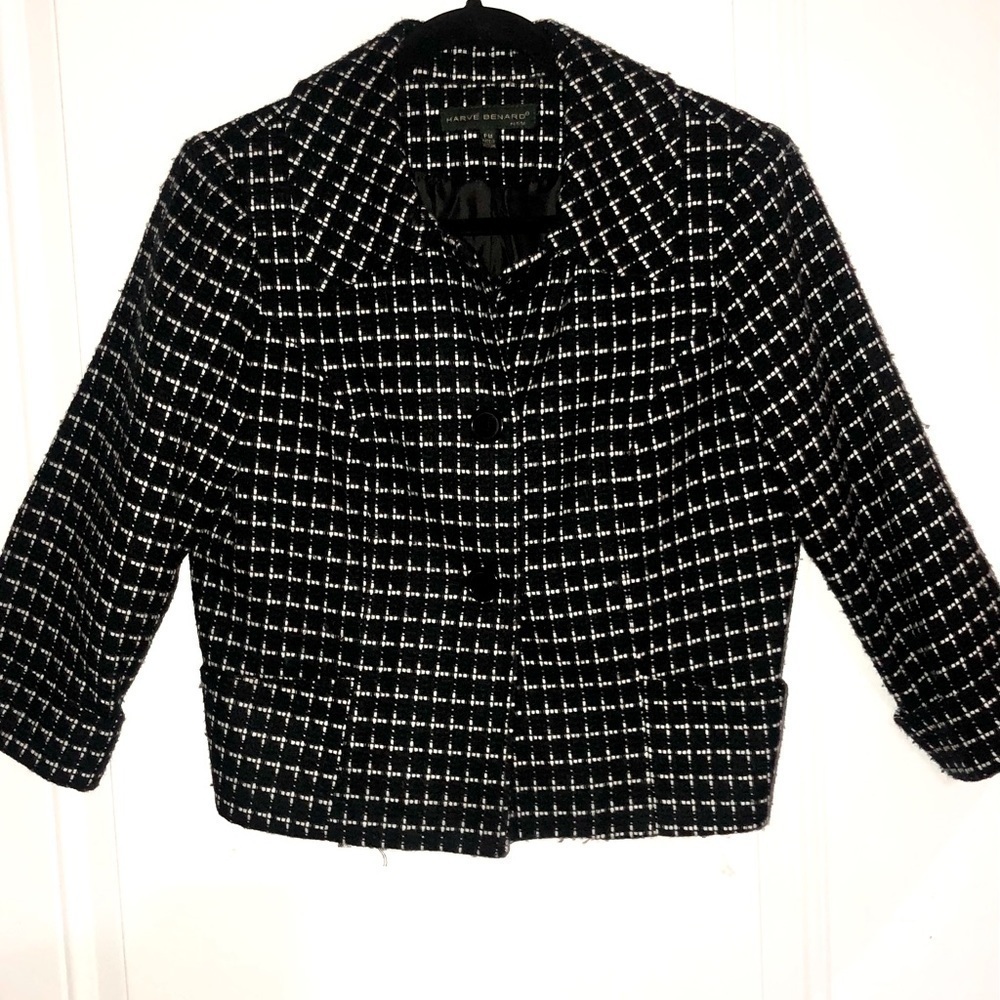 Harve Bernard Black and White Cropped Petite Jacket Petite Medium